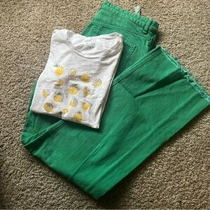 Zara Green Full length jeans & J crew top